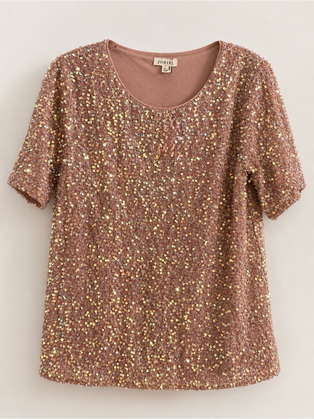 JODIFL Rose Gold Sequin Short Sleeve Tee